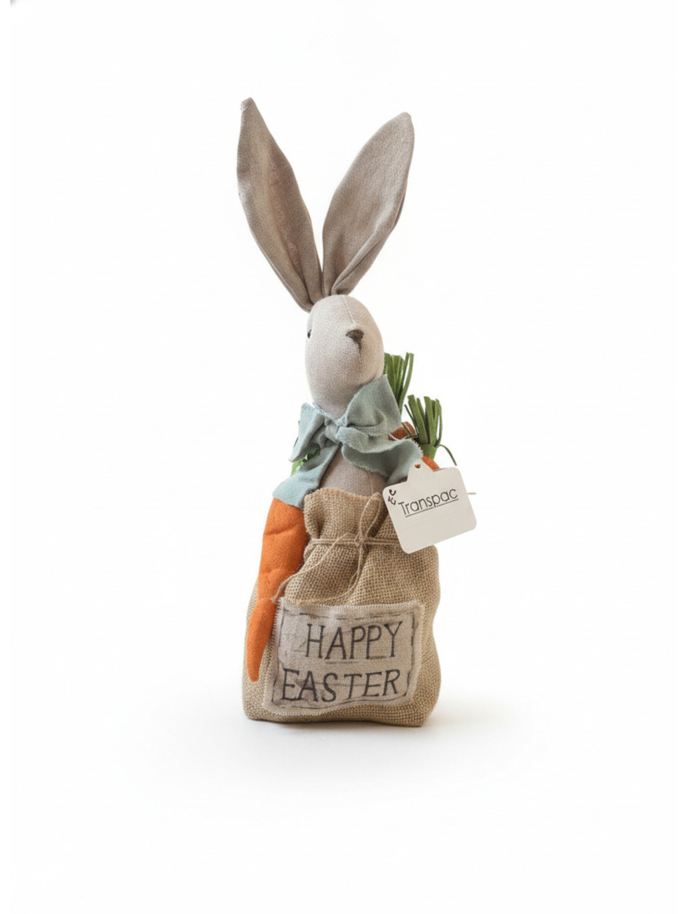 Transpac Easter Bunny Decoration with Carrot and Burlap Sack